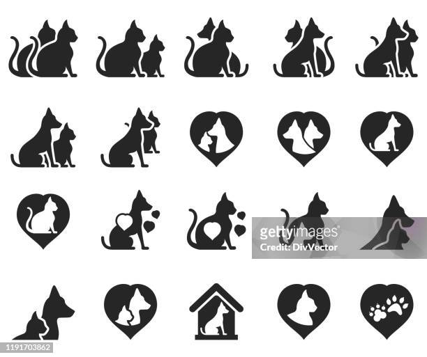 ilustrações, clipart, desenhos animados e ícones de jogo do ícone do cão e do gato - pets
