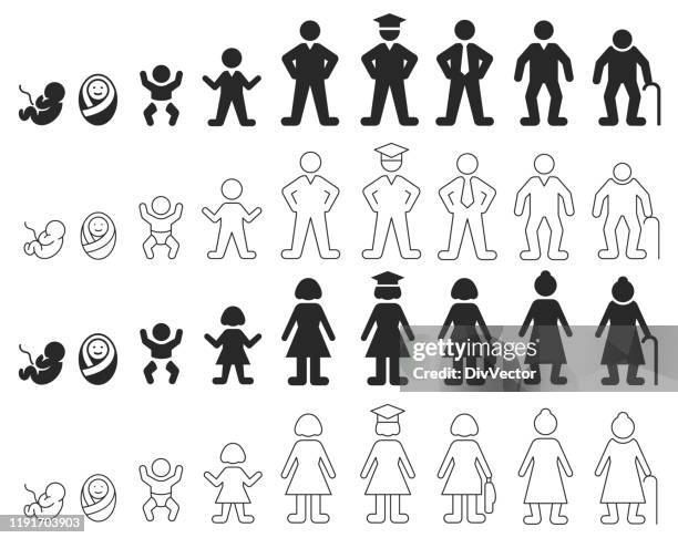ilustraciones, imágenes clip art, dibujos animados e iconos de stock de ciclo de vida humano de hombres y mujeres - family cycle