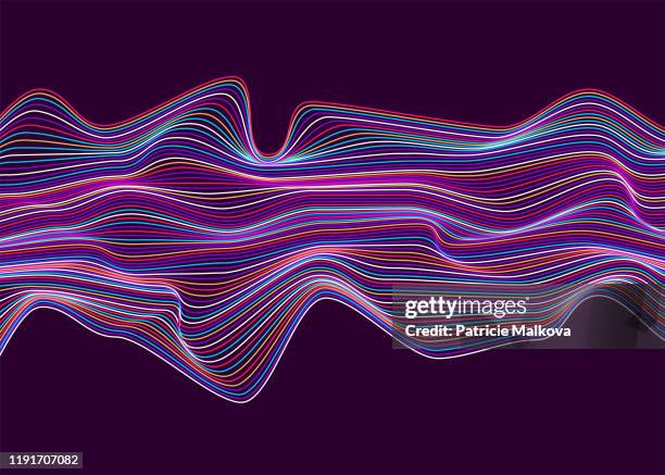 psychedelic vector background with colored waves distortion, colorful striped background, moving activity, geometric shapes line art - psychedelic music stock illustrations