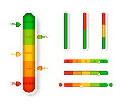 Vertical color level indicator. Progress bar template. Vector infographic illustration slider element measurement progression