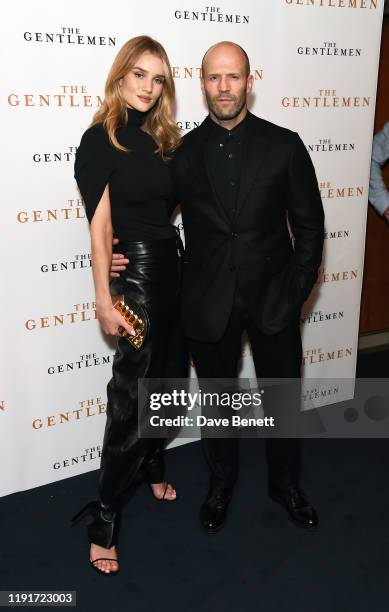 Rosie Huntington-Whiteley and Jason Statham attend a special screening of "The Gentlemen" at The Curzon Mayfair on December 03, 2019 in London,...