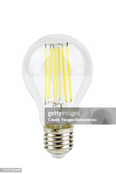 led light bulb isolated on white background - energy efficient lightbulb stock-fotos und bilder