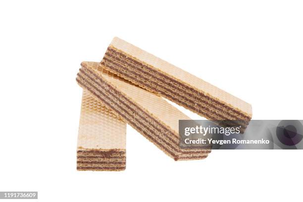 crispy wafer with chocolate filling isolated on white background - filling stock pictures, royalty-free photos & images