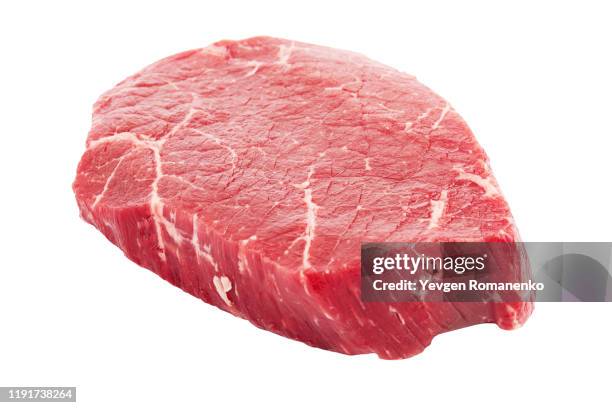 fresh raw meat isolated on white background - kalbfleisch stock-fotos und bilder