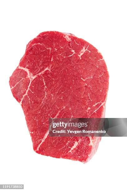 fresh raw meat isolated on white background - gefilleerde biefstuk stockfoto's en -beelden