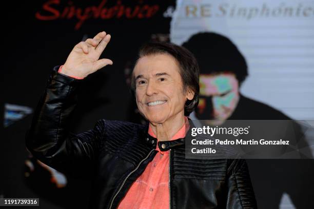 The Spanish singer Raphael gestures during a press conference to promote her new álbum Symphonic Re Symphonic at Universal Music on December 3, 2019...