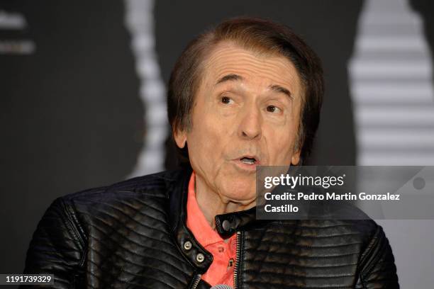 The Spanish singer Raphael speaks during a press conference to promote her new álbum Symphonic Re Symphonic at Universal Music on December 3, 2019 in...