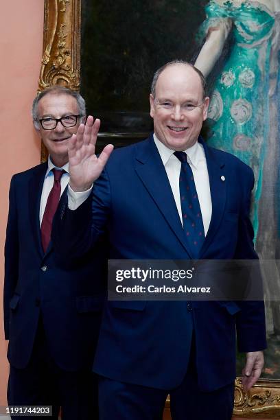 Spanish Minister of Culture and Sport Jose Guirao and Prince Albert II of Monaco attend 'Western Flag' inauguration at the Thyssen-Bornemisza museum...