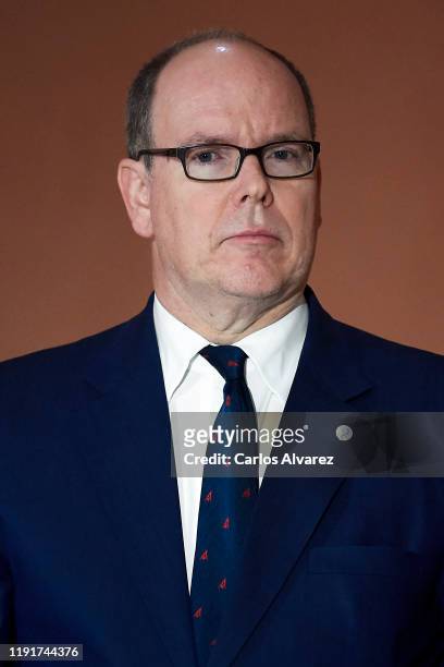 Prince Albert II of Monaco attends 'Western Flag' inauguration at the Thyssen-Bornemisza museum on December 03, 2019 in Madrid, Spain.
