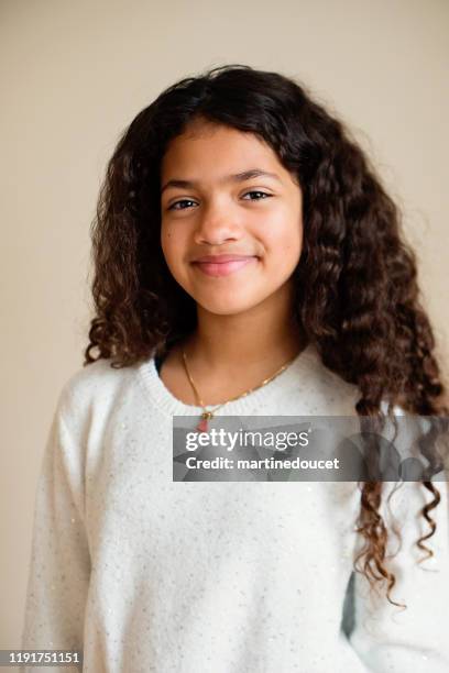 mixed-race preteen girl portrait. - afro-caribbean ethnicity stock pictures, royalty-free photos & images