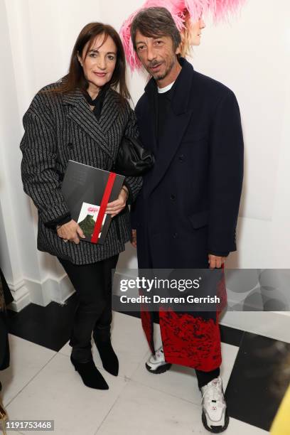 Daniela Agnelli and Pierpaolo Piccioli attend A Magazine curated by Pierpaolo Piccioli launch cocktail at Galerie Thaddaeus Ropac on December 03,...