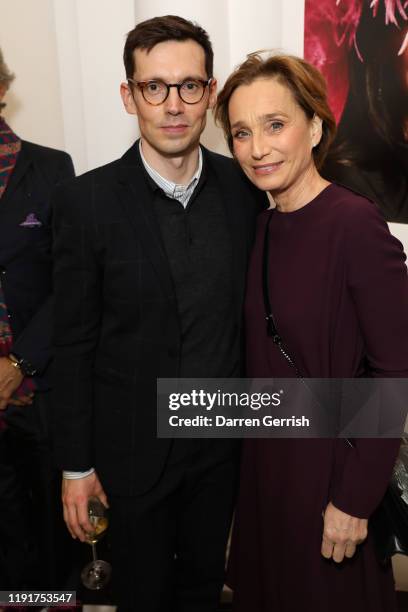 Erdem Moralioglu and Kirstin Scott Thomas attend A Magazine curated by Pierpaolo Piccioli launch cocktail at Galerie Thaddaeus Ropac on December 03,...