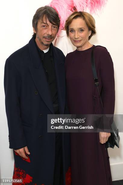 Pierpaolo Piccioli and Kirstin Scott Thomas attends A Magazine curated by Pierpaolo Piccioli launch cocktail at Galerie Thaddaeus Ropac on December...