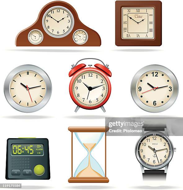 ilustraciones, imágenes clip art, dibujos animados e iconos de stock de relojes - reloj de pared de oficina