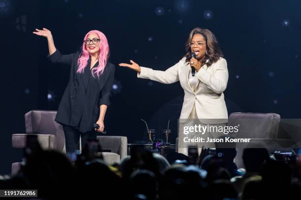 Lady Gaga and Oprah Winfrey speak during Oprah's 2020 Vision: Your Life in Focus Tour presented by WW at BB&T Center on January 4, 2020 in Sunrise,...