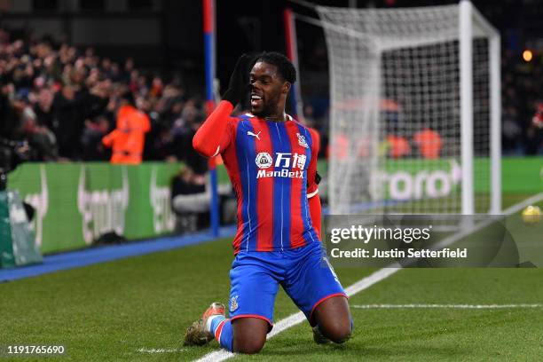 Jeffrey Schlupp of Crystal Palace celebrates after scoring his team's first goal during the Premier League match between Crystal Palace and AFC...