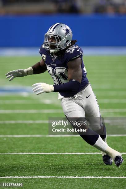 DeMarcus Lawrence of the Dallas Cowboys in action during the game against the Detroit Lions at Ford Field on November 17, 2019 in Detroit, Michigan....