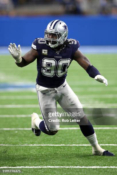 DeMarcus Lawrence of the Dallas Cowboys in action during the game against the Detroit Lions at Ford Field on November 17, 2019 in Detroit, Michigan....