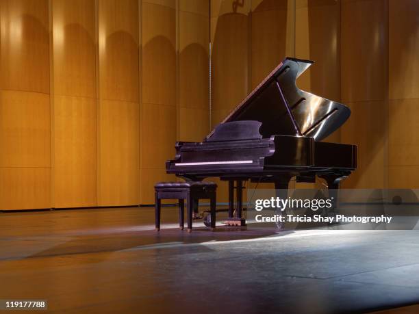 piano on stage - konzertflügel stock-fotos und bilder