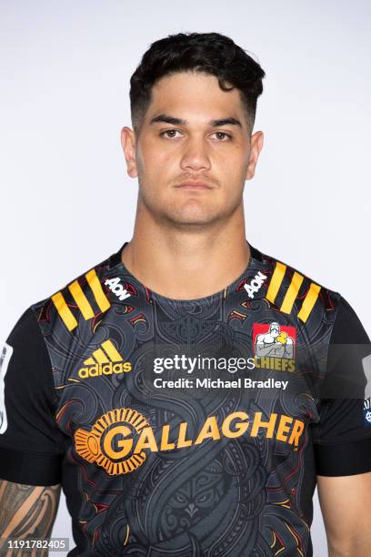 Quinn Tupaea poses during the Chiefs 2020 Super Rugby headshots session on November 28, 2019 in Hamilton, New Zealand.