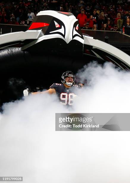 Tyeler Davison of the Atlanta Falcons is introduced prior to an NFL game against the New Orleans Saints at Mercedes-Benz Stadium on November 28, 2019...