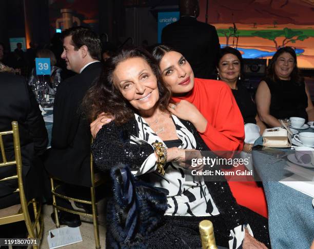 Diane von Furstenberg and Priyanka Chopra Jonas attend the 15th Annual UNICEF Snowflake Ball 2019 at Cipriani Wall Street on December 03, 2019 in New...