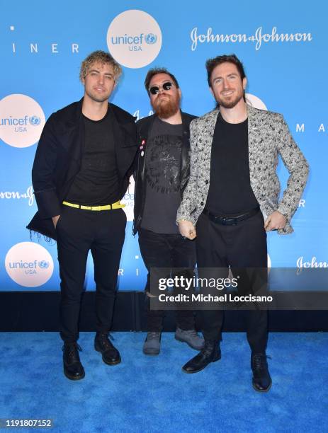 Kevin Ray, Sean Waugaman, and Nicholas Petricca of WALK THE MOON at the 15th Annual UNICEF Snowflake Ball 2019 at 60 Wall Street Atrium on December...