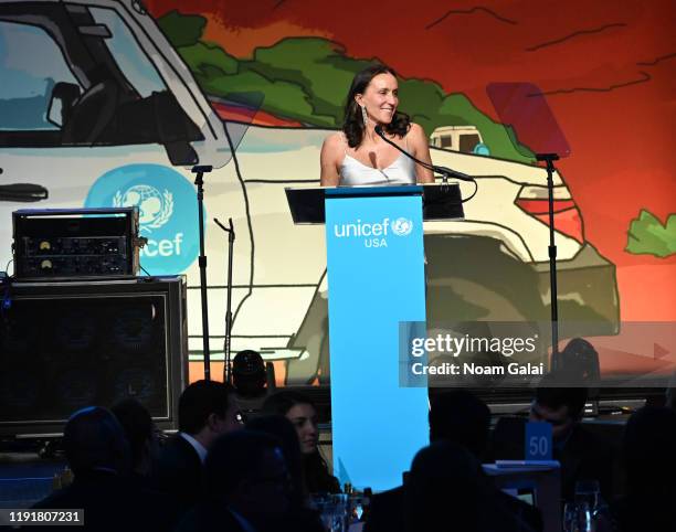 Dolores Rice Gahan speaks on stage at the 15th Annual UNICEF Snowflake Ball 2019 at Cipriani Wall Street on December 03, 2019 in New York City.