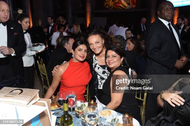 Priyanka Chopra Jonas, Diane von Furstenberg, and Madhu Chopra attend the 15th Annual UNICEF Snowflake Ball 2019 at Cipriani Wall Street on December...