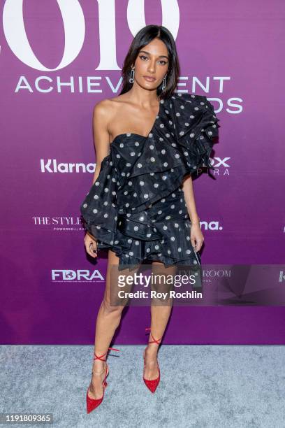 Amina Muaddi attends the 2019 FN Achievement Awards at IAC Building on December 03, 2019 in New York City.