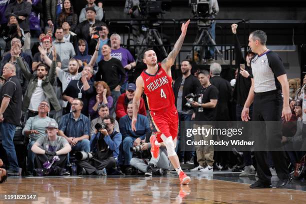 Redick of the New Orleans Pelicans reacts to hitting the game winning shot against the Sacramento Kings on January 4, 2020 at Golden 1 Center in...