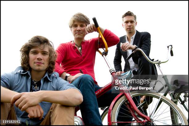 Hanson pose for a group portrait at Pinkpop, Landgraaf, Netherlands, 12th June 2011, L-R Zac Hanson, Taylor Hanson and Isaac Hanson.