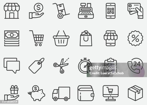 online-liniensymbole im shopping - zusammenstellung stock-grafiken, -clipart, -cartoons und -symbole