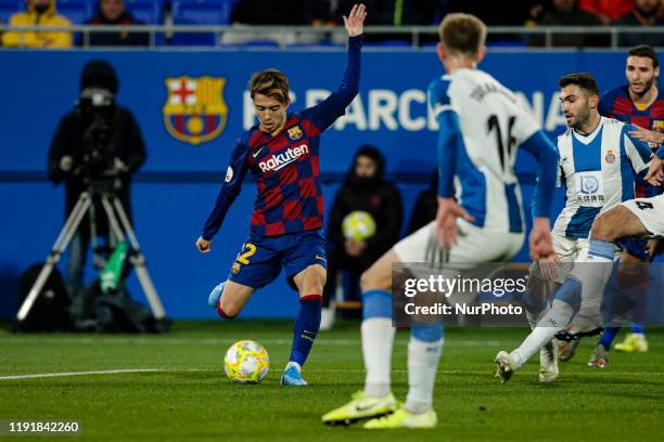 Hiroki Abe of FC Barcelona B during La Liga match between FC Barcelona B and RCD Espanyol B at Johan Cruyff Stadium on January 04, 2020 in Barcelona,...