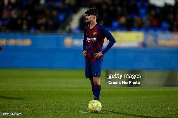 Alex Collado of FC Barcelona B during La Liga match between FC Barcelona B and RCD Espanyol B at Johan Cruyff Stadium on January 04, 2020 in...