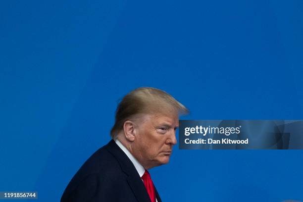 President Donald Trump attends the NATO summit at the Grove Hotel on December 4, 2019 in Watford, England. France and the UK signed the Treaty of...