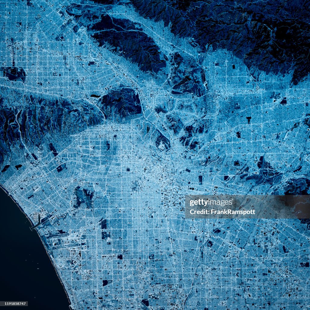 Los Angeles USA 3D Render Map Blue Top View Mar 2019