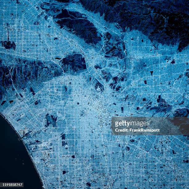 los angeles usa 3d render map blue top view mar 2019 - pasadena california stock pictures, royalty-free photos & images