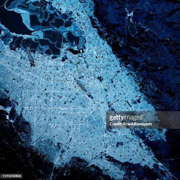 san jose california 3d render map blue top view mar 2019 - silicon valley fotografías e imágenes de stock