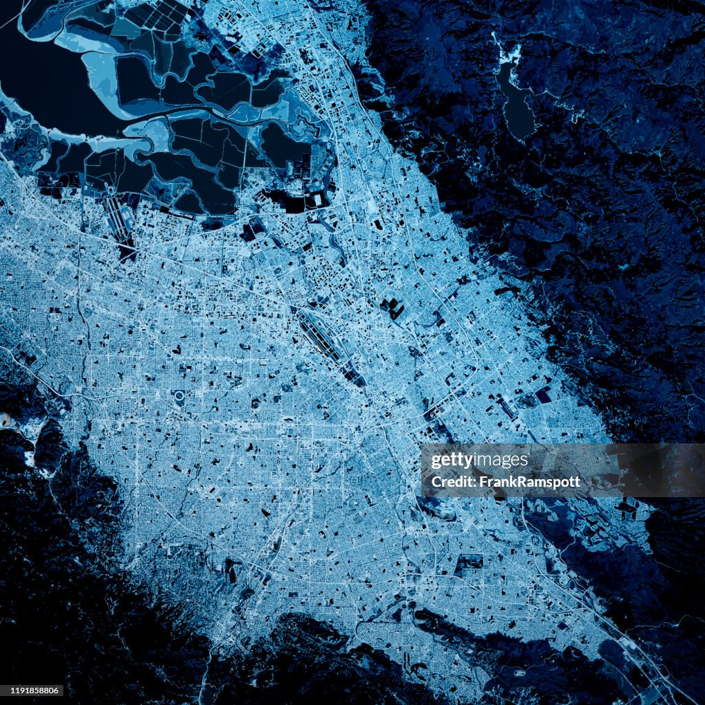 San Jose California 3D Render Map Blue Top View Mar 2019