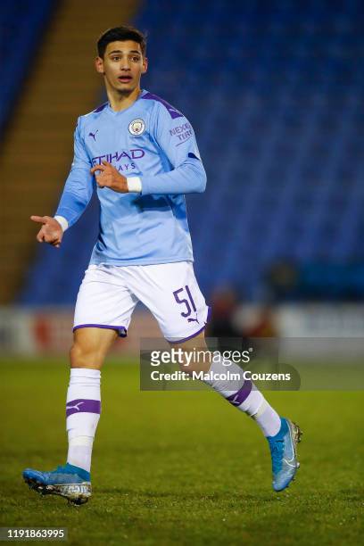 Nabil Touaizi Zoubdi of Manchester City looks on during the Leasing.com Trophy game between Shrewsbury Town and Manchester City at New Meadow on...