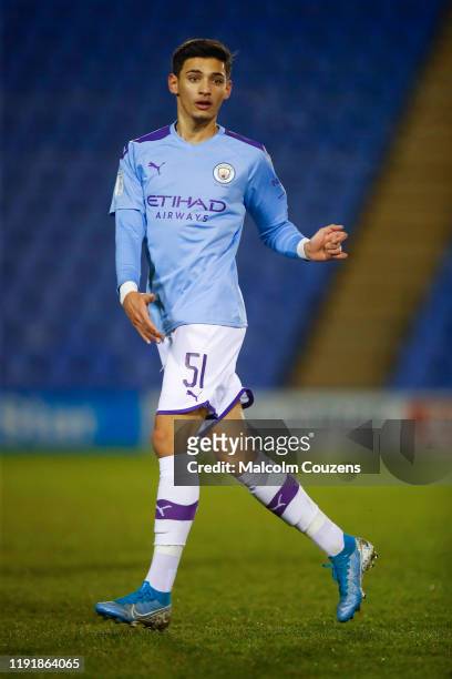 Nabil Touaizi Zoubdi of Manchester City looks on during the Leasing.com Trophy game between Shrewsbury Town and Manchester City at New Meadow on...