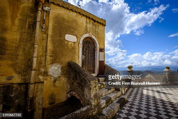 the library in castelmola,taormina,sicily,italy - castelmola stock pictures, royalty-free photos & images