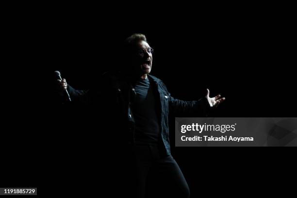 Bono of U2 perform at Saitama Super Arena on December 04, 2019 in Saitama, Japan.