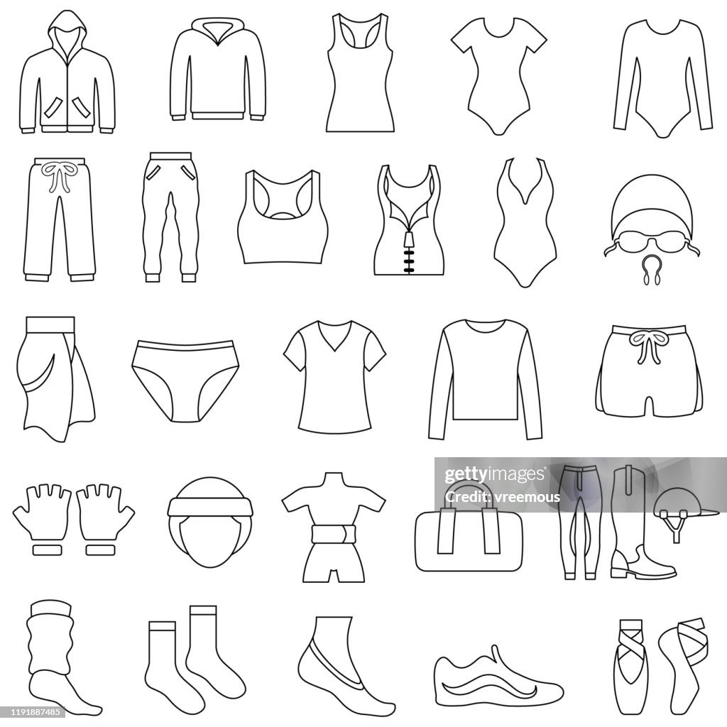 Iconos de diseño de ropa deportiva y gimnasio de mujeres