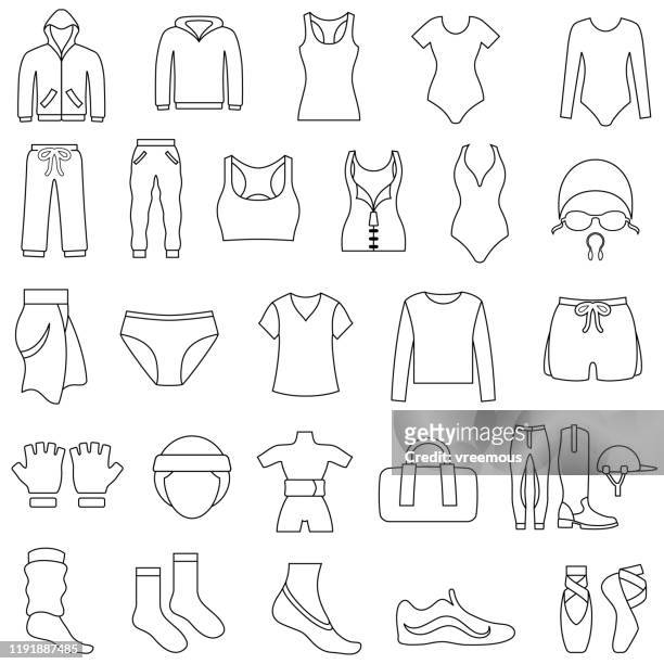 women's gym and sportswear clothing outline icons - sportswear stock illustrations