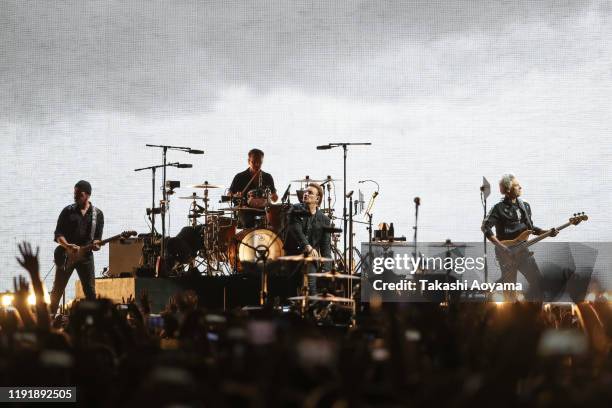 The Edge, Larry Mullen Jr.,Bono and Adam Clayton of U2 perform at Saitama Super Arena on December 04, 2019 in Saitama, Japan.