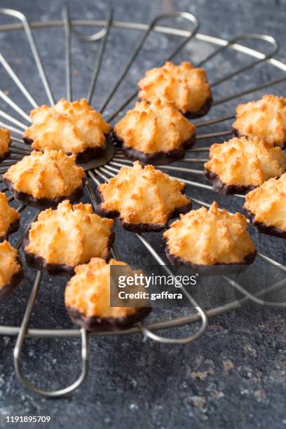 coconut macaroon cookies - coconut biscuits stock pictures, royalty-free photos & images
