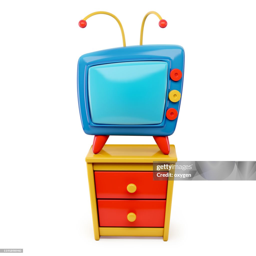 Retro Blue Tv Cartoon On Dresser Isolated On White Background 3d Rendering  High-Res Stock Photo - Getty Images