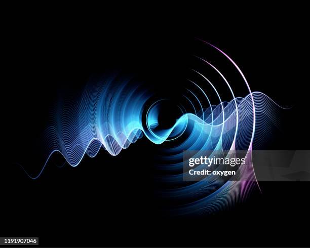 abstract neon circles digital fractal black background - oszilloskop wellenmuster stock-fotos und bilder